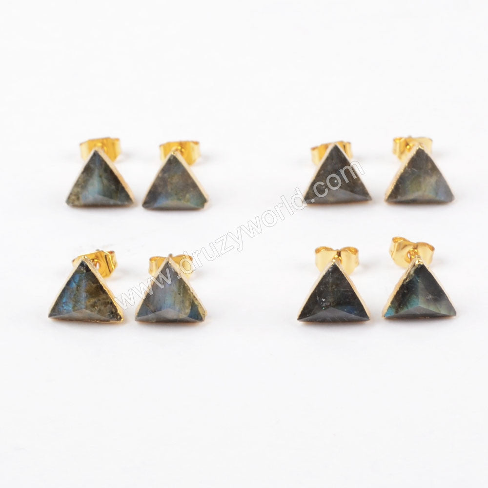 Natrual Labradorite Earrings Gold Plated Triangle Shape Labradorite Crystal Stone Studs Jewelry Gift For Women G1300