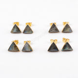 Triangle Gold Plated Labradorite Faceted Stud Earrings, Healing Crystal Jewelry G1300