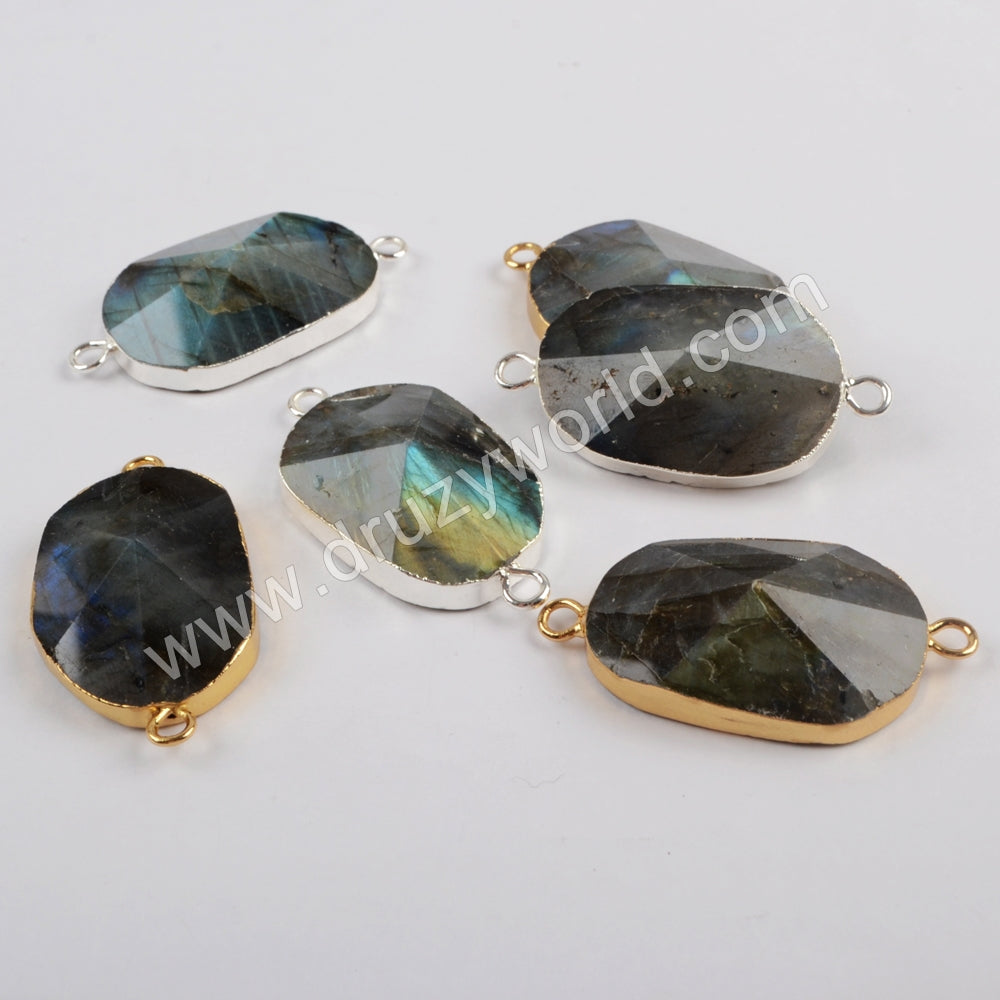 Natural Labradorite Faceted Connector Silver Jewelry Silver Plated S1813