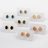 Oval Gold Plated Bezel Rainbow Titanium Natural Agate Druzy Studs Earring ZG0278