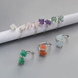 Silver Plated Claw Raw Double Gemstone Adjustable Ring, Healing Crystal Ring Jewelry ZS0447