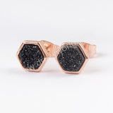 Hexagon Rose Gold Plated Bezel Rainbow Titanium Druzy Studs Earring ZR0275