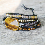 Strands Gold Tiger Eyes Gemstone Bead Black Wrap Bracelet HD0081