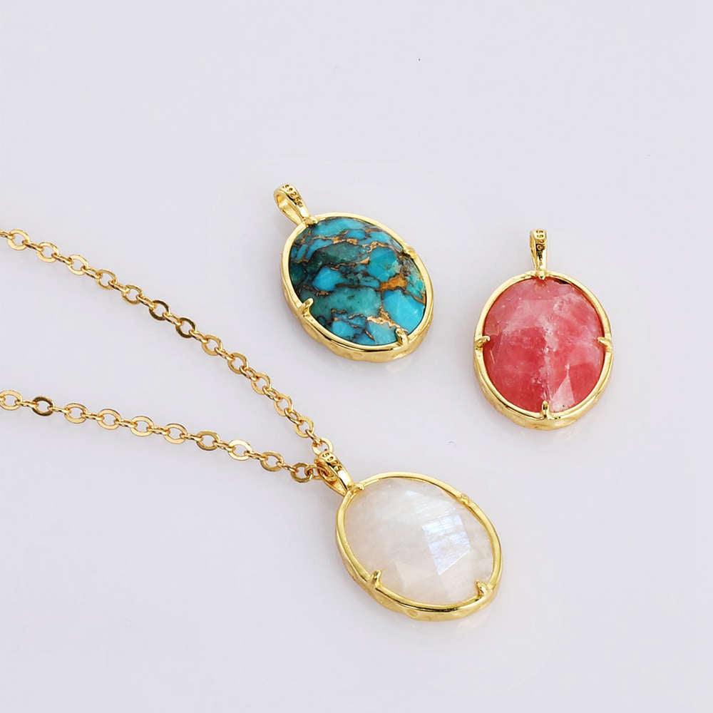Oval Gold Plated Claw Bezel Gemstone Charm Faceted Crystal Stone Charm Pendant For Jewelry Making ZG0478