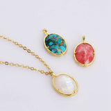 Oval Gold Plated Faceted Multi Natural Stones Charm Pendant, For Jewelry Making ZG0478