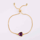 Triangle  Natural Stone Amethyst Gold Bezel Connector Bracelet WX991