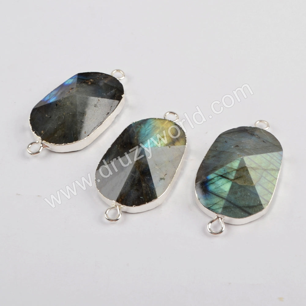 Natural Labradorite Faceted Connector Silver Jewelry Silver Plated S1813
