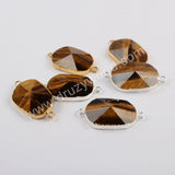 Tiger Eye Faceted Connector Jewelry Making Silver Plated S1814