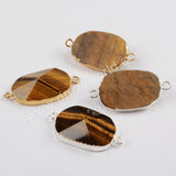 Tiger Eye Faceted Connector Jewelry Making Silver Plated S1814