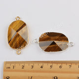 Tiger Eye Faceted Connector Jewelry Making Silver Plated S1814