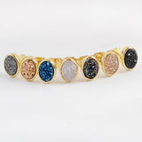 Oval Gold Plated Bezel Rainbow Titanium Natural Agate Druzy Studs Earring ZG0278