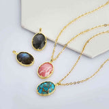 Oval Gold Plated Faceted Multi Natural Stones Charm Pendant, For Jewelry Making ZG0478