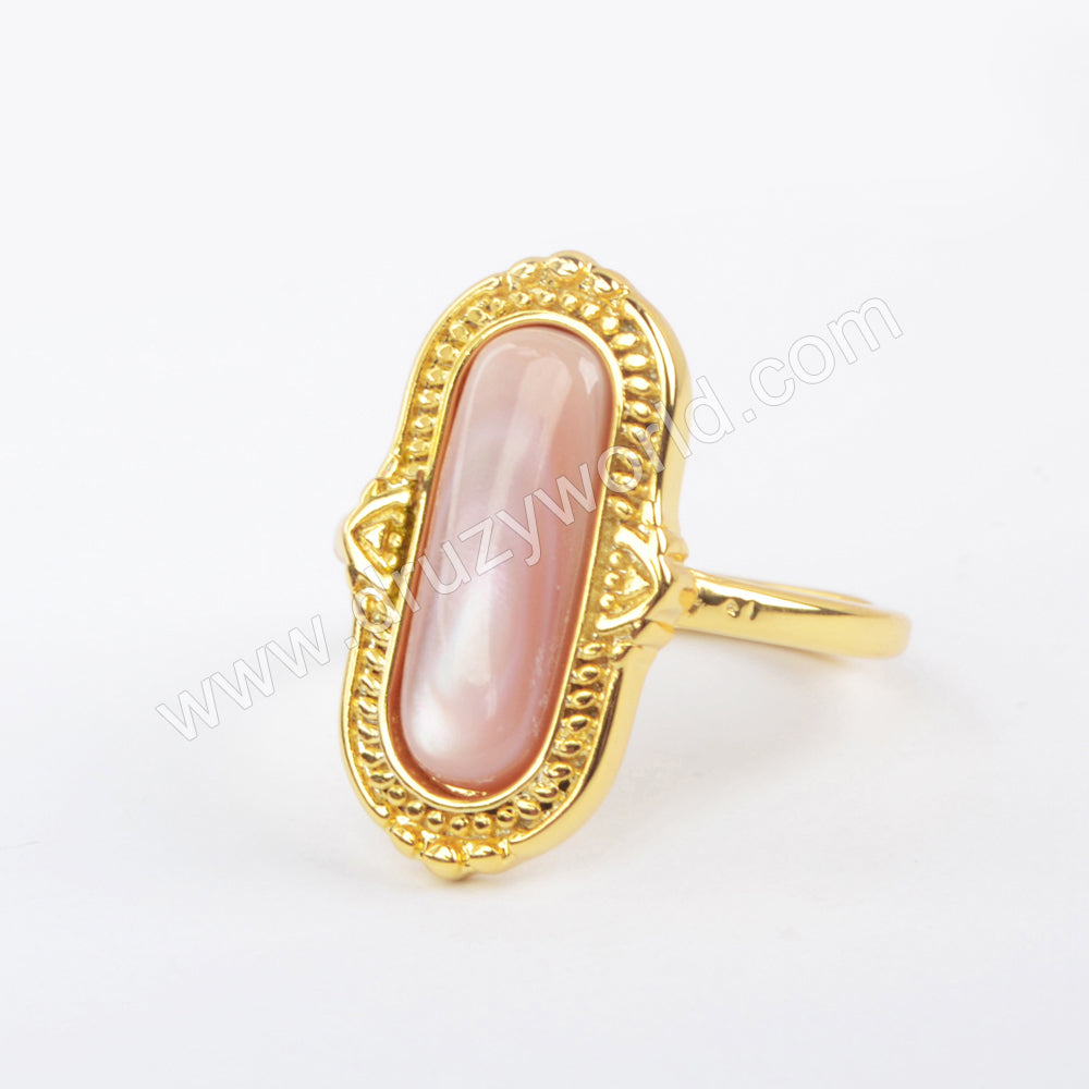 Natural Shell Ring Gold Plated Long Oval Shell Rings WX1420