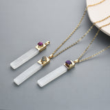 Gold Plated Natural Selenite Bar Pendant/Necklace, Pave Raw Gemstone Chips, Healing Crystal Boho Jewelry G2090