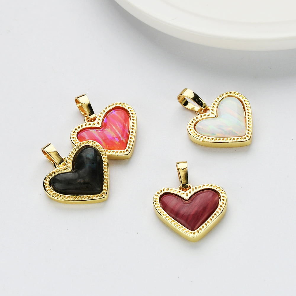 Gold Plated Heart Multi Kind Stones Pendant and Necklace ZG0456