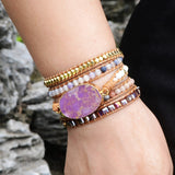 Purple Sugilite Stone 4mm Beads Layers Leather Wrap Bracelet, Handmade Boho Jewelry HD0041