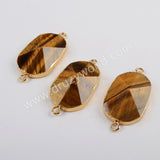 Tiger Eye Faceted Connector Jewelry Making Silver Plated S1814