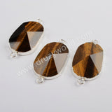 Tiger Eye Faceted Connector Jewelry Making Silver Plated S1814