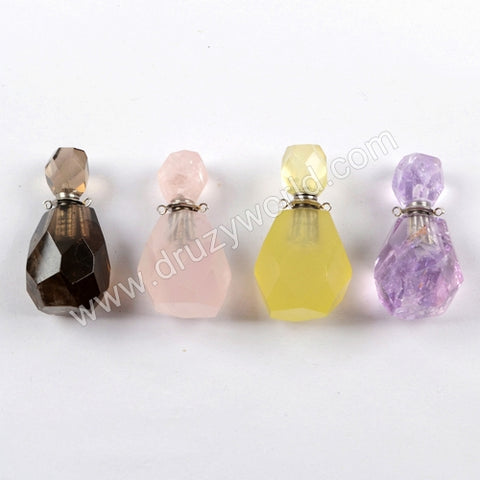 Silver Perfume Bottle Shape Facted Gem Stone Bead Connector WX1018