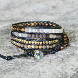 Strands Gold Tiger Eyes Gemstone Bead Black Wrap Bracelet HD0081