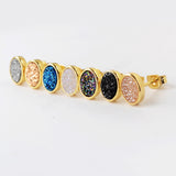 Oval Gold Plated Bezel Rainbow Titanium Natural Agate Druzy Studs Earring ZG0278