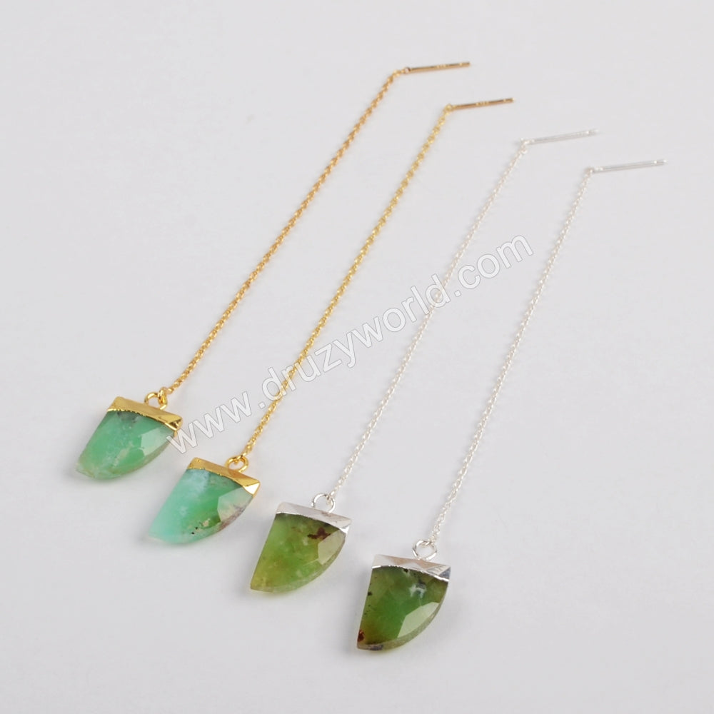 Australia Jade Faceted Threader Earrings Silver Plated S1347