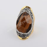 Tear Drop Rhinestone Pave Multi Gemstone Faceted Crystal Gold Band Ring JAB956-1