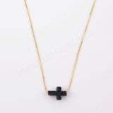 Rainbow Cross Titanium Raw Druzy Adjustable Necklace Gift For Her G1890