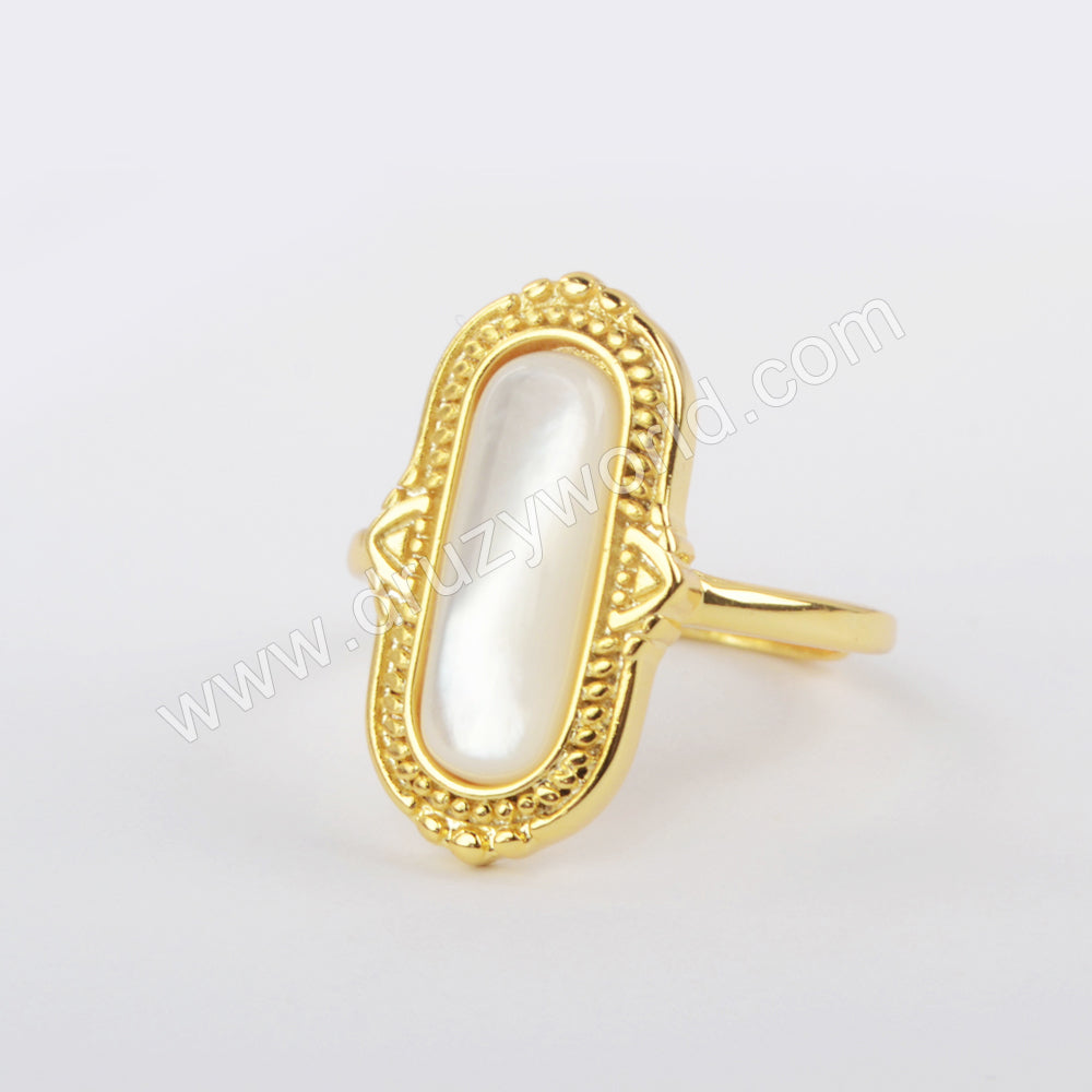 Natural Shell Ring Gold Plated Long Oval Shell Rings WX1420