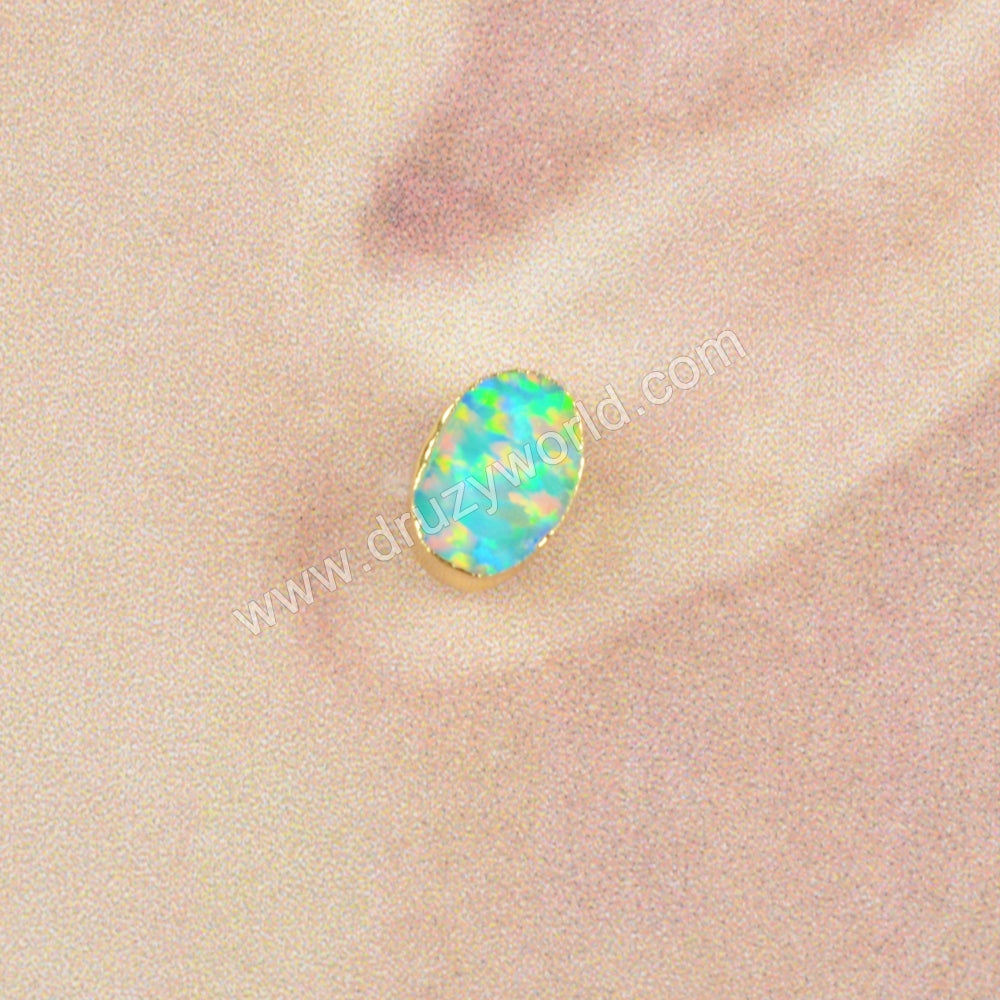 Oval Shape White Opal Studs Earring Gold Plated, Boho Jewelry Earring G1420