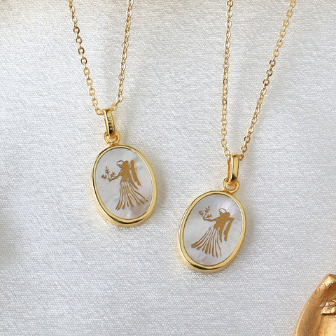 Wholesale Gold Plated Oval White Shell Carved Goddess Pendant Necklace, Natural Shell Jewelry KZ007