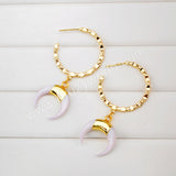 White Shell Crescent Moon Hoop Earrings For Women Gold Plated HD0185