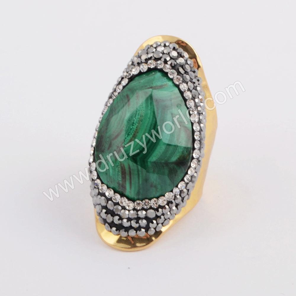 Tear Drop Rhinestone Pave Multi Gemstone Faceted Crystal Gold Band Ring JAB956-1