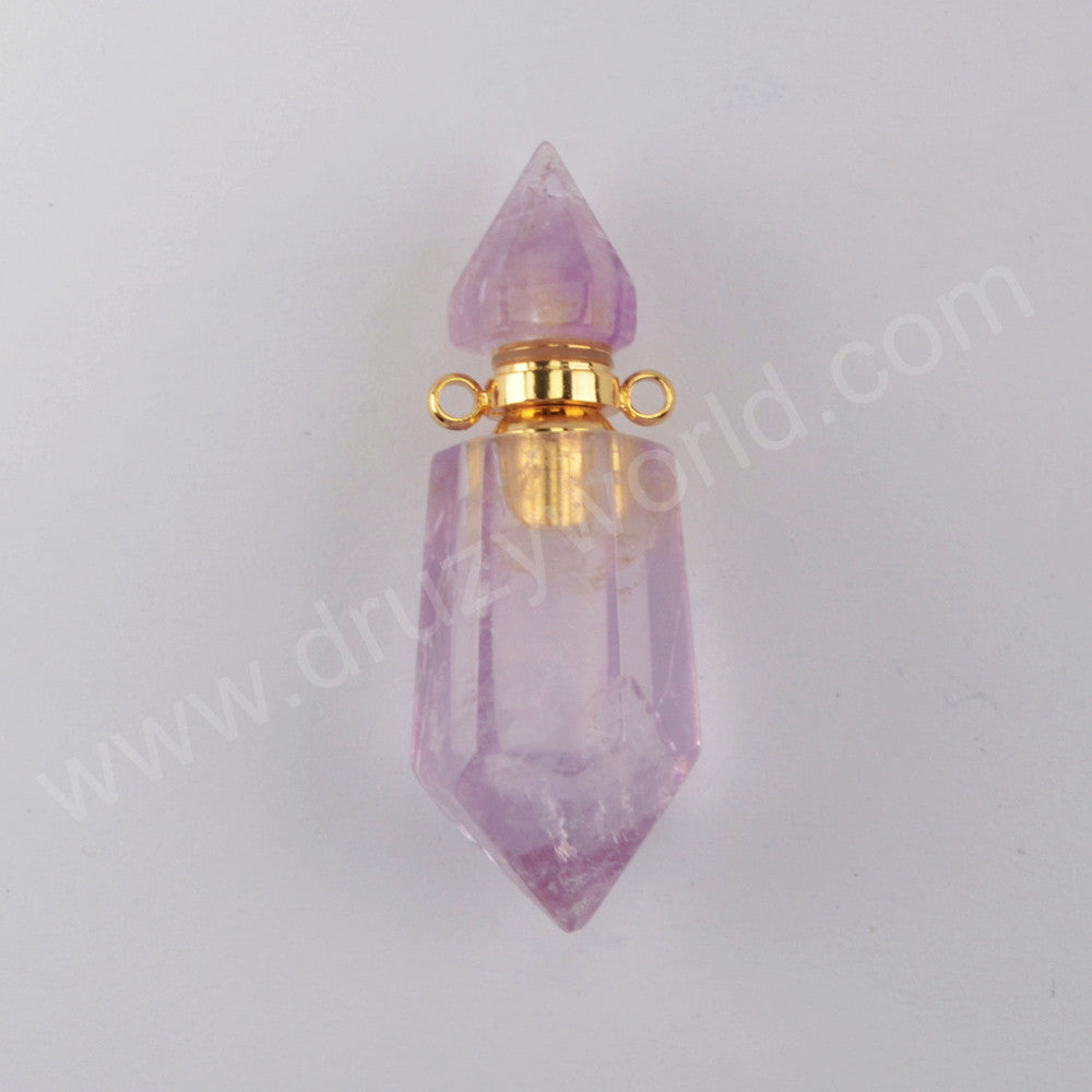 Fluorite Quartz Perfume Bottle Connector Gold Plated Jewelry G1942