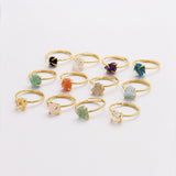 S925 Sterling Silver Claw Gold Plated Rainbow Raw Gemstone Ring, Healing Crystal Stone Ring, Adjustable SS203