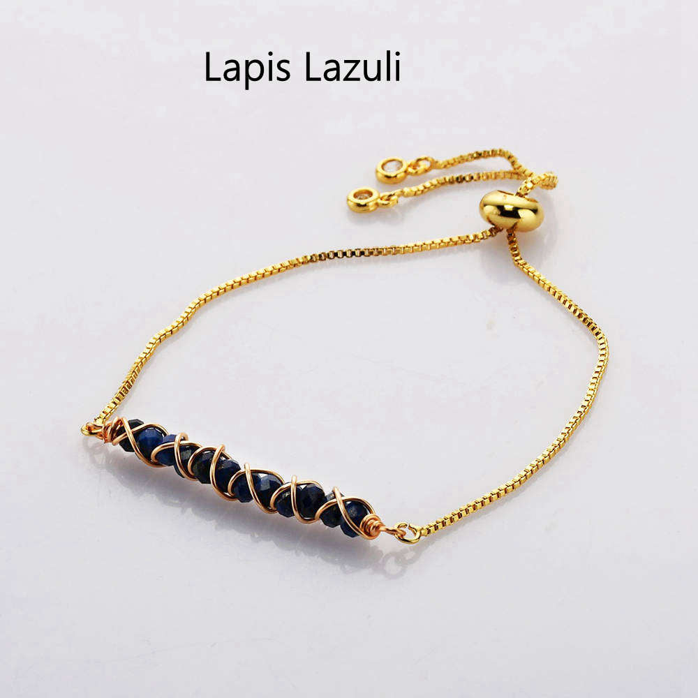 Gold Plated Wire Wrap Gemstone Crystal Faceted Beads Adjustable Bracelet Crystal Quartz Stone Beaded Bracelet Jewelry WX2082 lapis lazuli bracelet