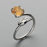 Silver Plated Claw Wing & Raw Crystal Ring, Adjustable, Gemstone Ring, Birthstone Ring, Healing Jewelry ZS0489