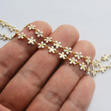 16 Feet Gold Plated Brass White Flower Oil Dripping Chain, Enamel Paint Flower Chain, For Necklace Bracelet Jewelry Making, Wholesale Supply PJ491