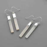 Silver Plated Rectangle Natural Selenite Stone Bar Dangle Earrings S1703-E