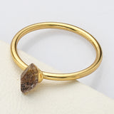 Gold Plated Tiny Raw Herkimer Diamond Ring, Healing Crystal Quartz Jewelry G2099