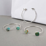 Adjustable Silver Plated Double Freeform Natural Turquoise Bangle Bracelet S0235