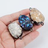 Rainbow Titanium Druzy Quartz Connector in Gunmetal Plated B1036