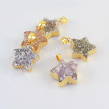 Gold Plated Star Natural Colors Agate Druzy Pendant, Crystal Star Pendant G2023