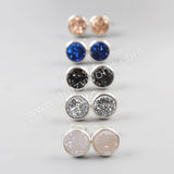 Round 8mm Silver Plated Bezel Natural Agate Titanium Druzy Stud Earrings, Drusy Jewelry ZS0198