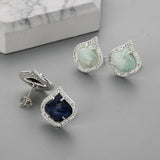 Teardrop Silver Plated Claw Natural Blue Sodalite Amazonite Micro Pave Stud Earrings, Faceted Crystal Stone Post Earrings, CZ Studs Fashion Jewelry WX2146