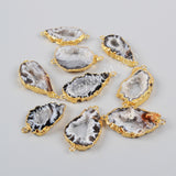 Gold Plated Freeform Natural Onyx Agate Druzy Slice Connector Double Bails, For Jewelry Making G0952