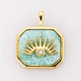 Gold Plated Natural Gemstone Crystal Pendant CZ Evil Eye Black Obsidian Turquoise Larimar Rhodochrosite Malachite Penadnt ZG0465