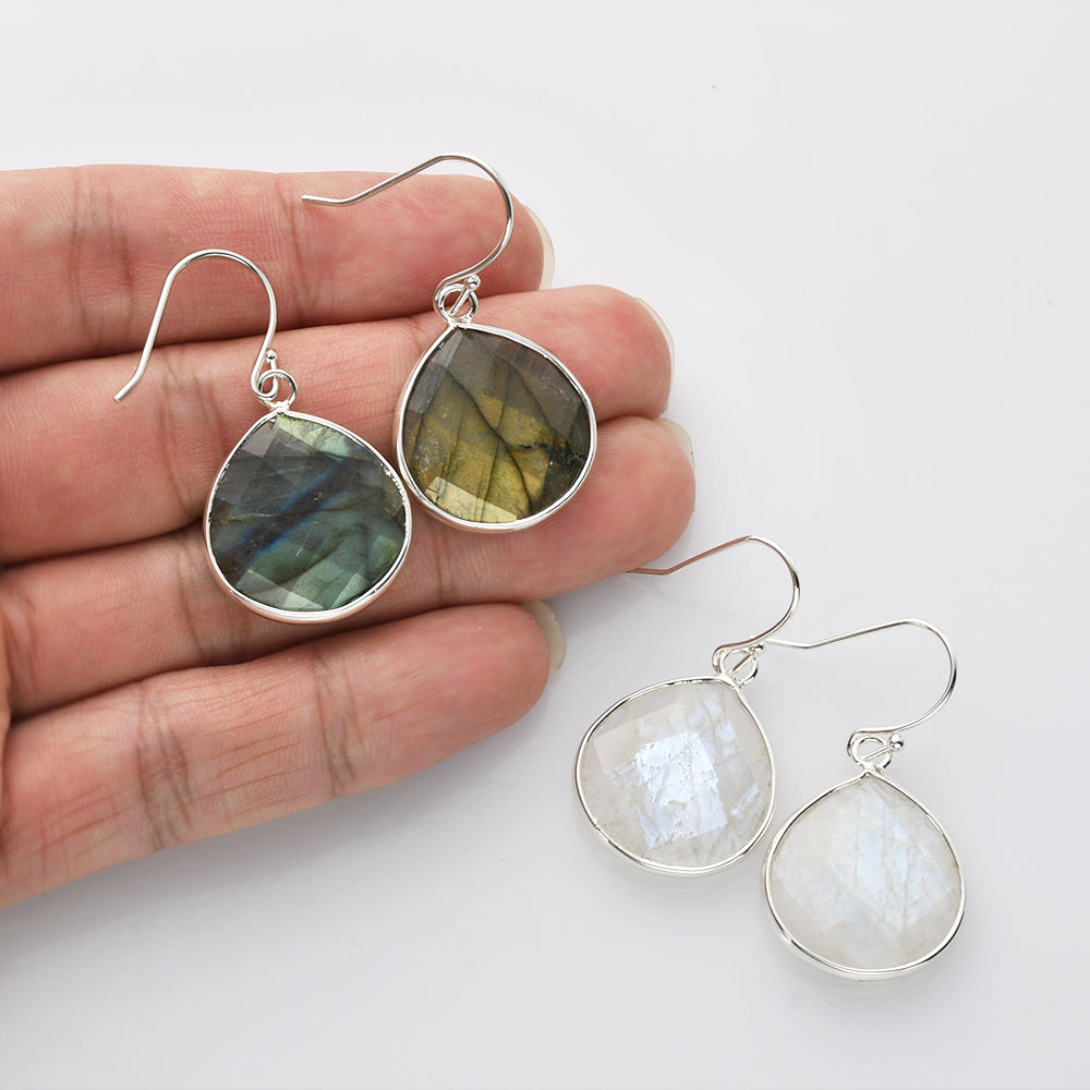Silver Teardrop Labradorite Earrings, Moonstone Earrings, Gemstone Jewelry S2096