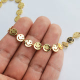 16 Feet Round Gold Plated Brass Smiling Face Chain Findings, Gold Coin Smile Face Chain, For Necklace Bracelet Jewelry Making, Wholesale Supply PJ514