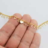 16 Feet Heart Gold Plated Brass LOVE Letter Chain, For Necklace Bracelet Jewelry Making, Wholesale Supply PJ512